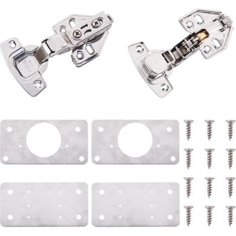 Kit de réparation de charnières : 8 pièces, plaque de porte de meuble en acier inoxydable 304 avec 2 pièces hydrauliques, 60 vis en fer pour tiroirs, meubles et étagères. (1/5)