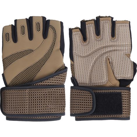 Gants de Fitness Mi-Doigts pour Homme avec Protection Poignet - Équipement Sportif Marron (1/5)