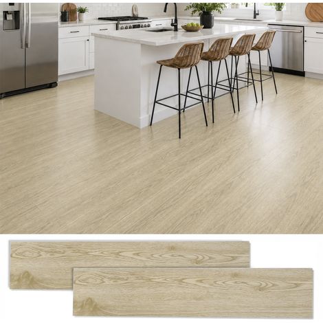 Lames PVC clipsables, 18 pièces, surface env. 1,47 m2, épaisseur 4 mm, effet bois, salon cuisine, Chêne clair (1/5)