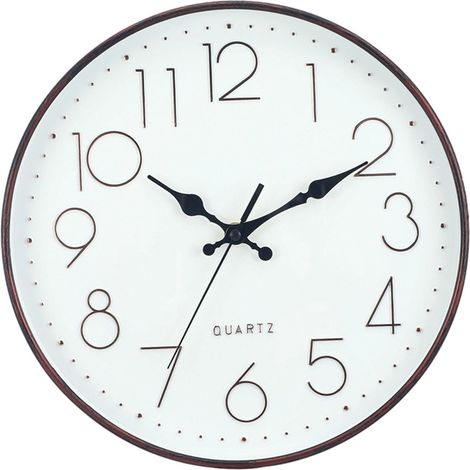 Horloge Murale Ronde - Mouvement Silencieux Sans Tic-Tac - Cadran Blanc Chiffres Gros - 30 Cm - Fonctionne Sur Pile AA - 1 Pièce (1/5)