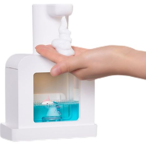 Distributeur de savon automatique mignon - Flacon de gel hydroalcoolique rose sans contact, fixation murale, étanche, rechargeable par USB, 400 ml (1/5)