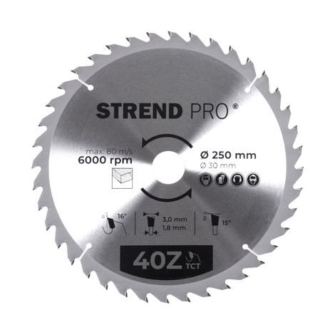 Scheibe Strend Pro TCT 250x3.0x30/20 mm 40T, für Holz, Sägeblatt, SK-Zähne