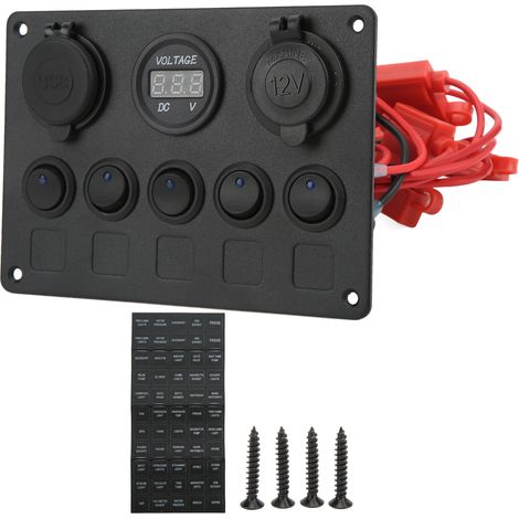 Panneau d'interrupteurs à bascule 12/24V 5 positions rond avec chargeur USB double protection contre la surchauffe pour bateau (1/5)