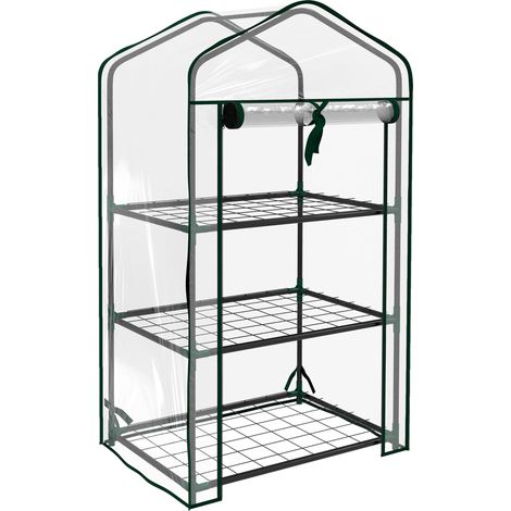 Étagère de jardin pour serre, 3 niveaux, dimensions 59 x 39 x 127 cm (L x l x H), métal thermolaqué, vert transparent (1/5)