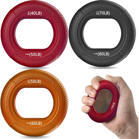 Griffkraft- und Unterarmtrainer - Griffkrafttrainer - Trainer für Unterarme, Finger und Hände, 3 Widerstandsstufen für progressives Training, Silikonringe (40-80 LB)