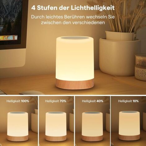 NALOOKAMIC 2025 Lot de 2 lampes de chevet tactiles rechargeables par USB, veilleuse à intensité variable sans fil, 4 niveaux de luminosité, lumière chaude