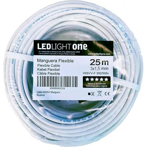 Câble H05VV-F 3x1,5mm 25m Blanc Tension de fonctionnement 500v Câbles pour installations fixes et mobiles dans les locaux domestiques et de bureau (1/4)