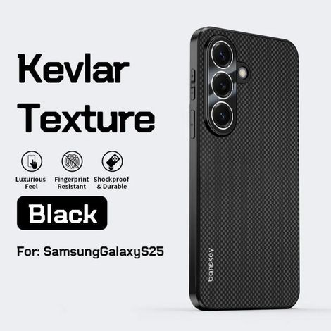 (Noir, Galaxy S25) Coque de téléphone classique en Kevlar avec texture fibre de carbone, finition mate douce pour la peau et résistante aux chutes