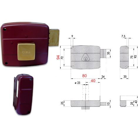 Serratura a incasso Cisa 50131-60-1 per legno, applicazione frontale, modello Dx (1/3)