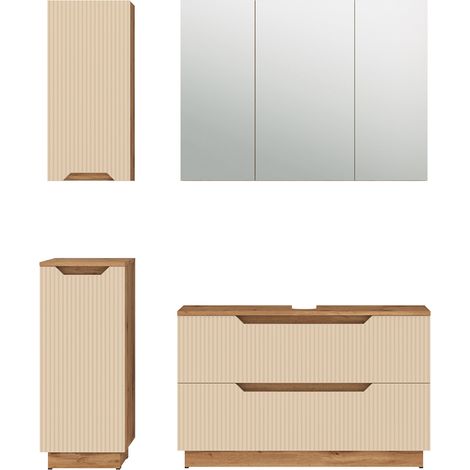 Conjunto de muebles de baño Lotta, Rayas roble/cachemira, 4 partes, Vicco (1/5)