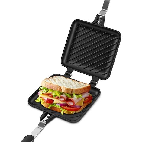 Machine à Sandwich Chaud Poêle à Panini Antiadhésive Double Face Fond Plat pour Petit-Déjeuner