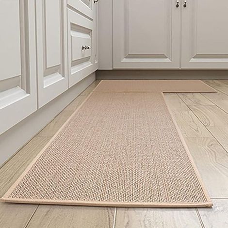 Tapis De Cuisine Devant Evier Lavable Antidérapant En Caoutchouc Et Lavable, Couleur du Jute(2 Pcs Pour 44x75cm+44x120cm) (1/4)