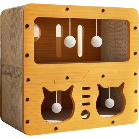 Griffoir pour chat, Design multifonctionnel, Sûr et robuste, Couleur du bois (1/2)