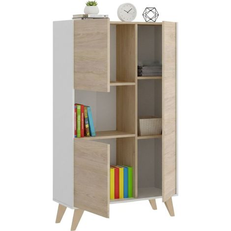 Dmora - Credenza Crono, Buffet alto da soggiorno, Madia moderna da salotto a 3 ante, 81x43h135 cm, Rovere e Bianco