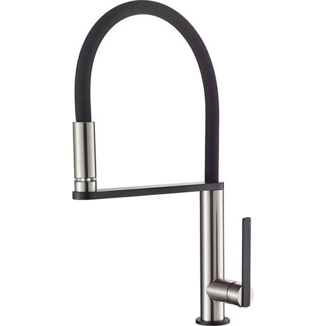 Robinet de Cuisine Noir, Mitigeur d'Evier de Cuisine avec Bec Flexible à Led Intégré, Nickel Brossé (1/5)