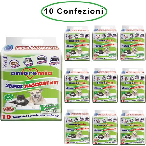 Amore mio tappetini igienici per cani cm 60x90 basic con polimeri 10 confezioni da 10 tappetini