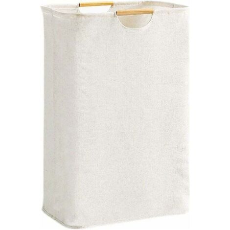 Beige Laundry Basket 39×53×27 cm, Large Capacity Foldable Laundry Basket Oxford Fabric with Wooden Handle, Laundry Basket for Bedroom Living Room Children's Room Bathroom and Travel (1/4)