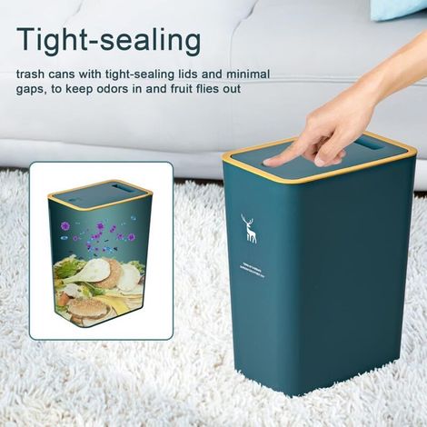 Poubelle avec couvercle, lot de 2 poubelles de 4 gallons/15 litres avec couvercle à pression, petite poubelle, résistante aux chiens, poubelle en plastique, salle de bain (vert) (1/5)
