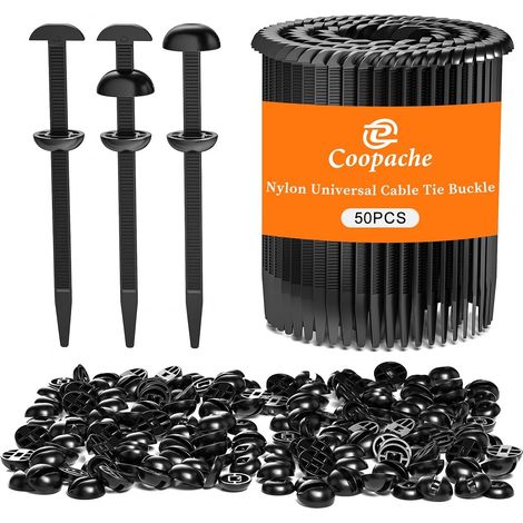 Lot de 50 boucles universelles en nylon pour serre-câbles de voiture très résistantes, clips de fermeture à glissière améliorés, colliers de serrage d'aile, dôme mobile sur le dessus (Noir) (1/5)