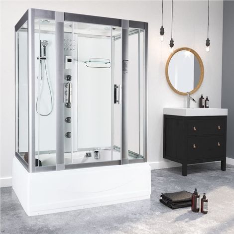 Vidalux Aegean 1350 Steam Shower Whirlpool 1350 x 800 White Glass
