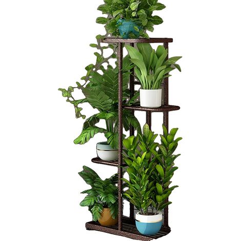 Soporte para plantas de 4 niveles, para uso interior y exterior, color marrón oscuro. (1/2)