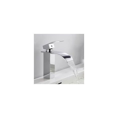 Grifos de lavabo tipo cascada, grifos mezcladores de latón para lavabo, grifos mezcladores monomando de un solo orificio, grifos de lavabo tipo cascada, agua fría y caliente disponible.
