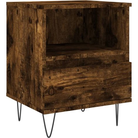 Mesita de noche con cajón y compartimento abierto 40 x 35 x 50 cm madera contrachapada marrón y metal DEC033594