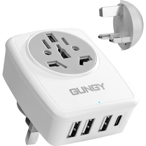 Adaptateur Prise Anglaise Adaptateur de Voyage France vers UK avec 3 USB et 1 Type-C Universel Prise Anglaise Adaptateur Francais pour Royaume-Uni Angleterre Irlande Écosse Type G (1/5)