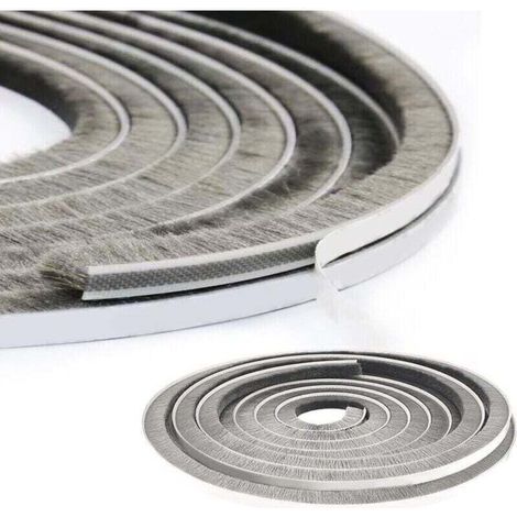SABIR Sliding Door Brush Seal, 5 m (L) x 9 mm (W) x 23 mm (D) Brush Seal Adhesive Brush Seal Self-Adhesive Brush Strip, Window Seal for Phonic Solation Doors, for Sliding Doors and Windows (Grey) (1/4)
