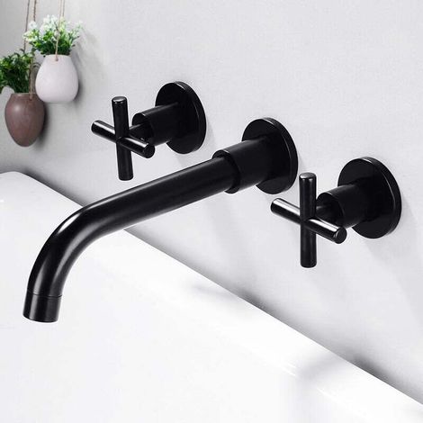 Wall-Mounted Copper Bathroom Faucet - 360° Rotation, Hot/Cold Water Control, Easy Installation, Soft Water Without Splashing - Black (1/5)