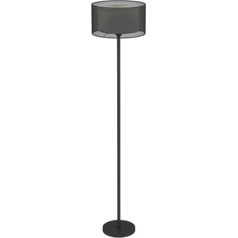 Lampe sur pied E27 avec abat-jour bicolore en tissu, lampadaire de salon et chambre avec interrupteur au pied, noir, ampoule non incluse (1/5)