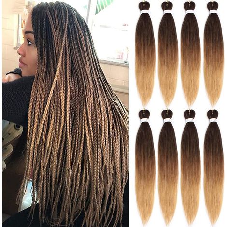Lot de 8 paquets d’extensions capillaires Yaki pré-étirées à tresser au crochet, bouclage à l’eau chaude 1B/30/27 Ombré 66 cm (1/5)
