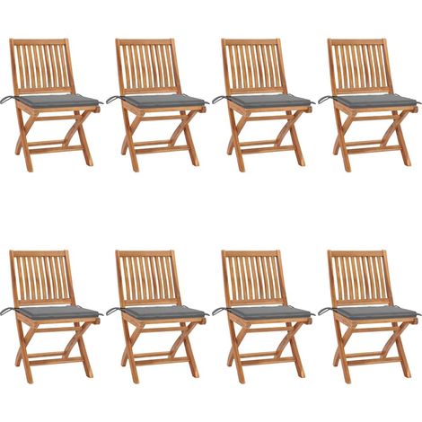 8 pcs Chaises pliables de jardin avec coussins, Chaises de jardin à dîner, Fauteuils de jardin Teck solide BGT61418 (1/5)