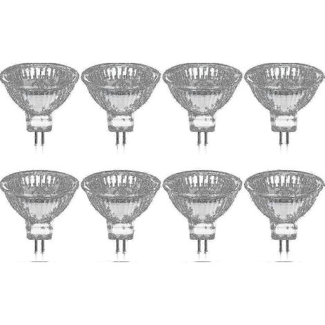 Lot de 8 ampoules halogènes GU5.3 MR16 35 W 12 V à intensité variable, blanc chaud 2800 K, 400 lm, avec diffuseur en verre (1/4)
