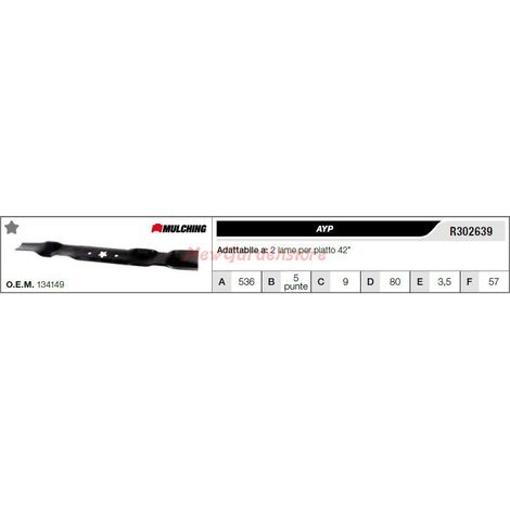 Lama AYP trattorino tagliaerba rasaerba tosaerba bilama piatto 42" R302639