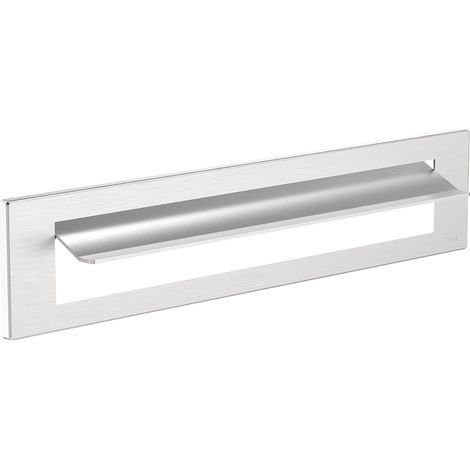 Entrée boite aux lettres - Décor : Satiné - Dimensions : 340 x 75 mm - Entraxe : 310 mm - Epaisseur : 7 mm - Matériau : Inox 304 - Ouverture : 280 x 53 mm - ITAR