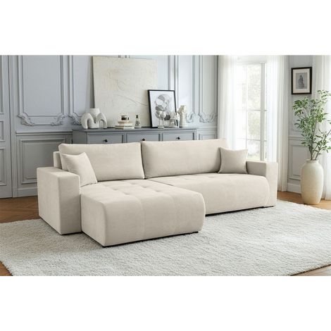 Ecksofa Schlafsofa Sofa ARMARI in Stoff Wind Creme Ottomane Rechts