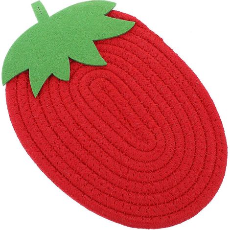 Set de table en coton à motif fraise, dessous de verre résistant à la chaleur, lot de 4 (1/5)