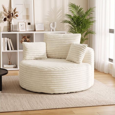 Fauteuil à assise profonde, canapé une place sans structure fixe, entièrement en mousse, 4 coussins, blanc crème (1/4)