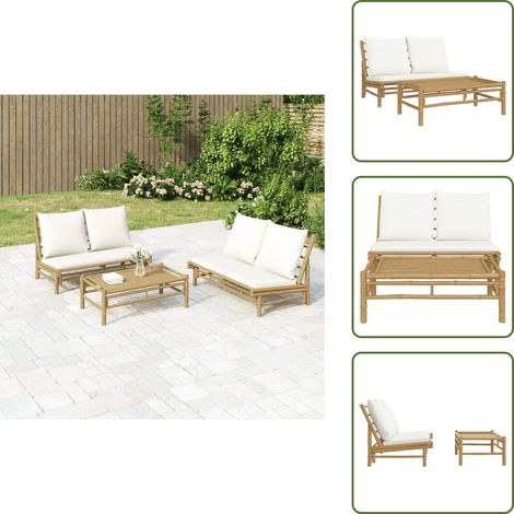 Cuscini da giardino - vidaXL Set Salotto da Giardino 2pz con Cuscini Bianco Crema in Bambù - Mobili in bambù