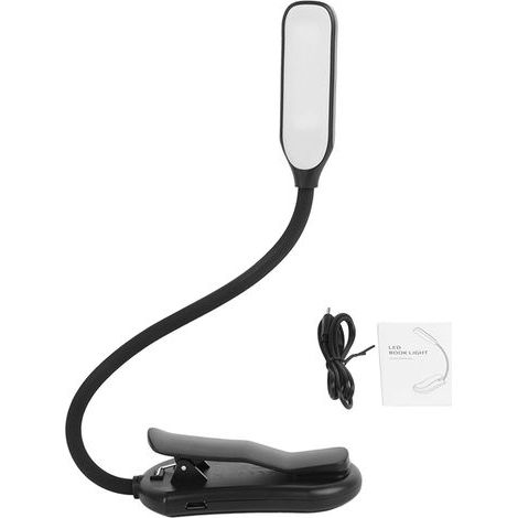 Ortviai Lampe de lecture à pince avec col de cygne flexible, rechargeable USB, 10 LED, noir, batterie intégrée (1/5)