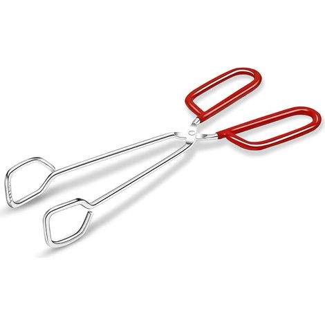 Robuste 25 cm (10 Zoll) lange Küchenzange aus Edelstahl – komfortabler, rutschfester roter Griff, Scherenform, hitzebeständig zum Grillen und Kochen
