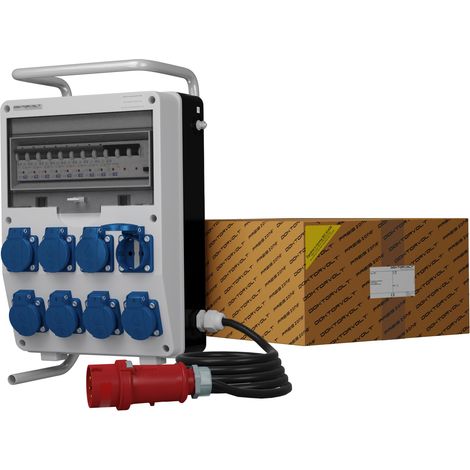 Tableau électrique de chantier sur pied avec câble TD-S/FI SKHU 8x230 V Schuko Doktorvolt DV-0342-D (1/3)