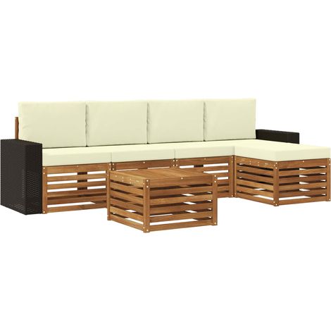Conjunto de sofás de exterior con cojín 6 pcs Natural y Crema vidaXL