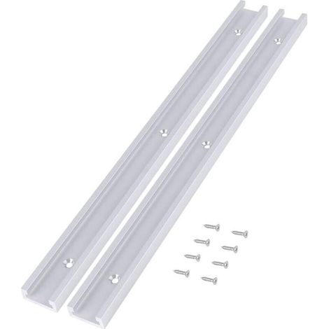 Lot de 2 rails en T pour rail de serrage, fente de fixation, bord droit, en alliage d'aluminium, poignée de verrouillage avec 8 vis autotaraudeuses, pour le travail du bois, toupie-scie (1/5)