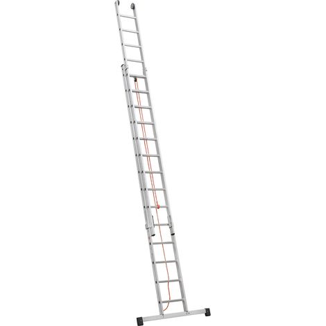 Iller Schiebeleiter in Industriequalität mit Seilzug und Traverse 2x14 Sprossen