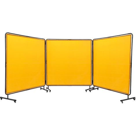 Rideau de Soudage avec Cadre 3 Panneaux Écran Rideau de Protection pour Soudure 1,8x1,8 m en Vinyle Ignifuge sur 12 Roues Pivotantes (6 Verrouillables) Mobile Pro pour Atelier, Industrie, Jaune (1/5)