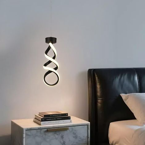 Pendelleuchte LED Spirale Hängelampe für Schlafzimmer, 24W 3000K Warmweiß, 150cm Höhenverstellbare Schwarz Hängeleuchte für Esstisch