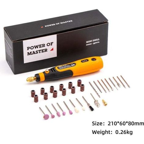 3.6 V Outil Rotatif Multifonction Sans Fil,broyeur électrique au lithium, 32Pièces Accessoires pour Sculpture, Polissage, Ponçage, Perçage et Bricolage,outil électrique usb (1/4)