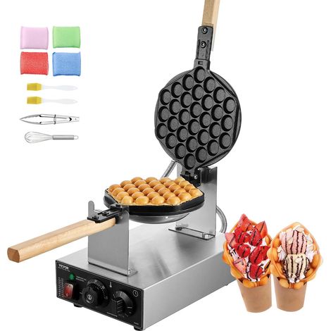 Gaufrier à bulles professionnel 1400W, appareil à gaufres aux œufs antiadhésif en acier inoxydable, 2 plaques rotatives à 180° (1/5)